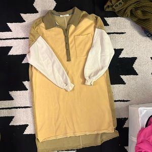 Free People Oversized Midi Sweatshirt Dress With Collar Green/Yellow Size Small